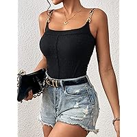 Chain Detail Cami Top (Color : Black, Size : Small)