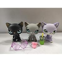 3 lot Littlest Mini Pet Shop LPS Dog Collie Cat Kitty Figure Toys Rare with Accessories
