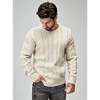 Sweaters for Men - Men Cable Knit Sweater (Color : Apricot, Size : Large)