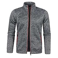 Men's Winter Coat lightweight Fleece Lined Jacket Stand Collar Zipper Cardigan Warm Sweater with Zip Pocket