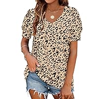 WEESO Summer V Neck Shirts for Women Puffy Short Sleeves Blouses and Tops Dressy Casual Fashion Clothes S-3XL