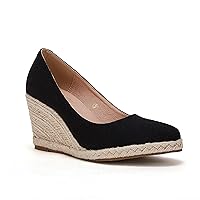 Ruanyu Women's Platform Espadrilles Wedge Sandals Slip On Solid Color Closed Pointed Toe Comfortable Wedge Pumps Shoes