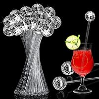 24 Pcs Disco Balls Cocktail Stirrers Plastic Round Top Swizzle Sticks Cake Pops Mirror Ball Coffee Beverage Stirrers for Home Bar Coffee Shop Use (Silver)