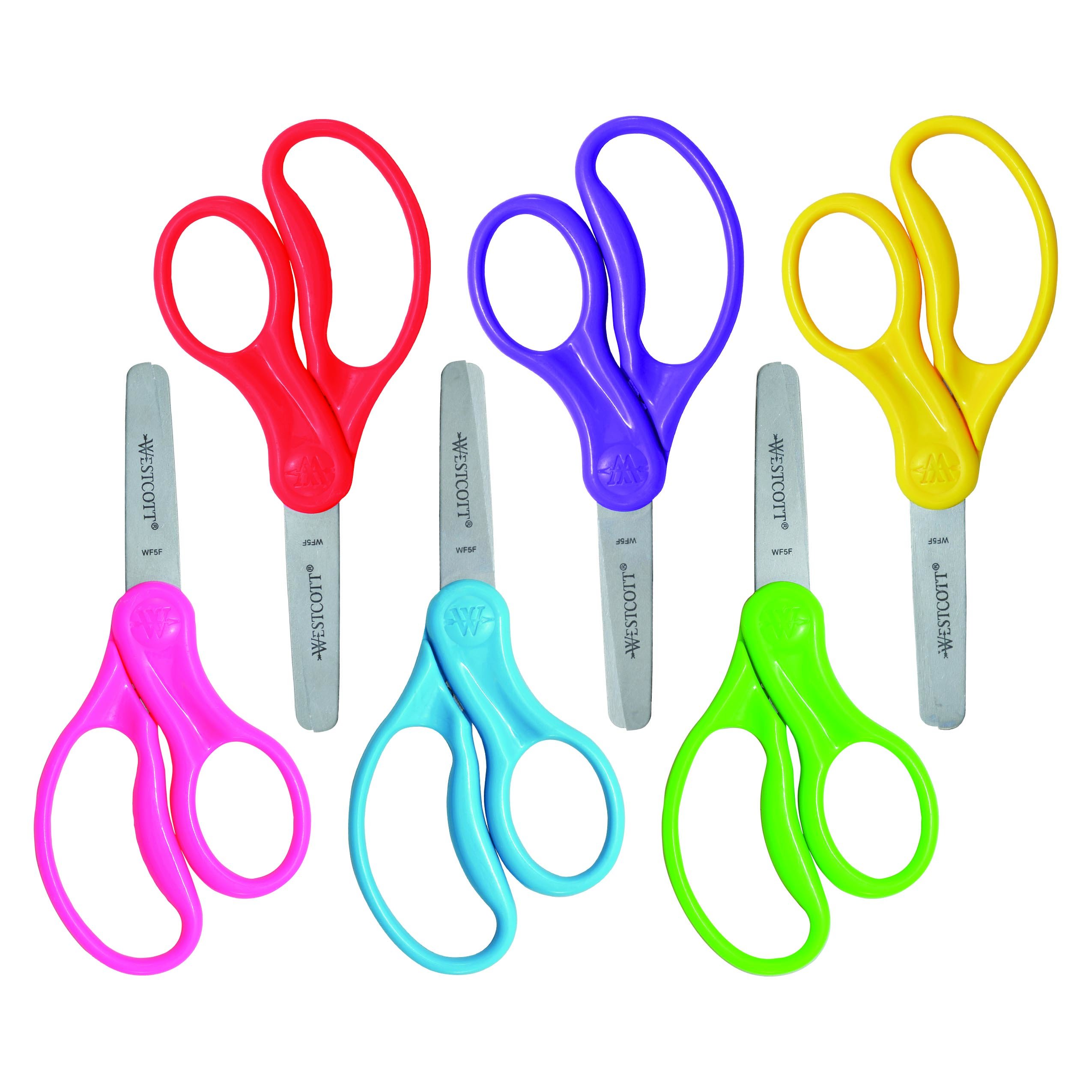Westcott 16454 Right- and Left-Handed Scissors, Kids' Scissors, Ages 4-8, 5-Inch Blunt Tip, Assorted, 6 Pack