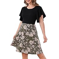 Aphratti Women’s Summer Dresses Flutter Short Sleeve Cute Casual Fit and Flare Flowy Floral Dress