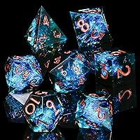 Resin DND Dice,7 pcs Handmade Sharp Edged Dice Set,Polyhedral Dice Set for Dungeons and Dragons Dice,D&D Dice with Gift Case,RPG RPG MTG Role Playing Game Dice (Blue Green Black)