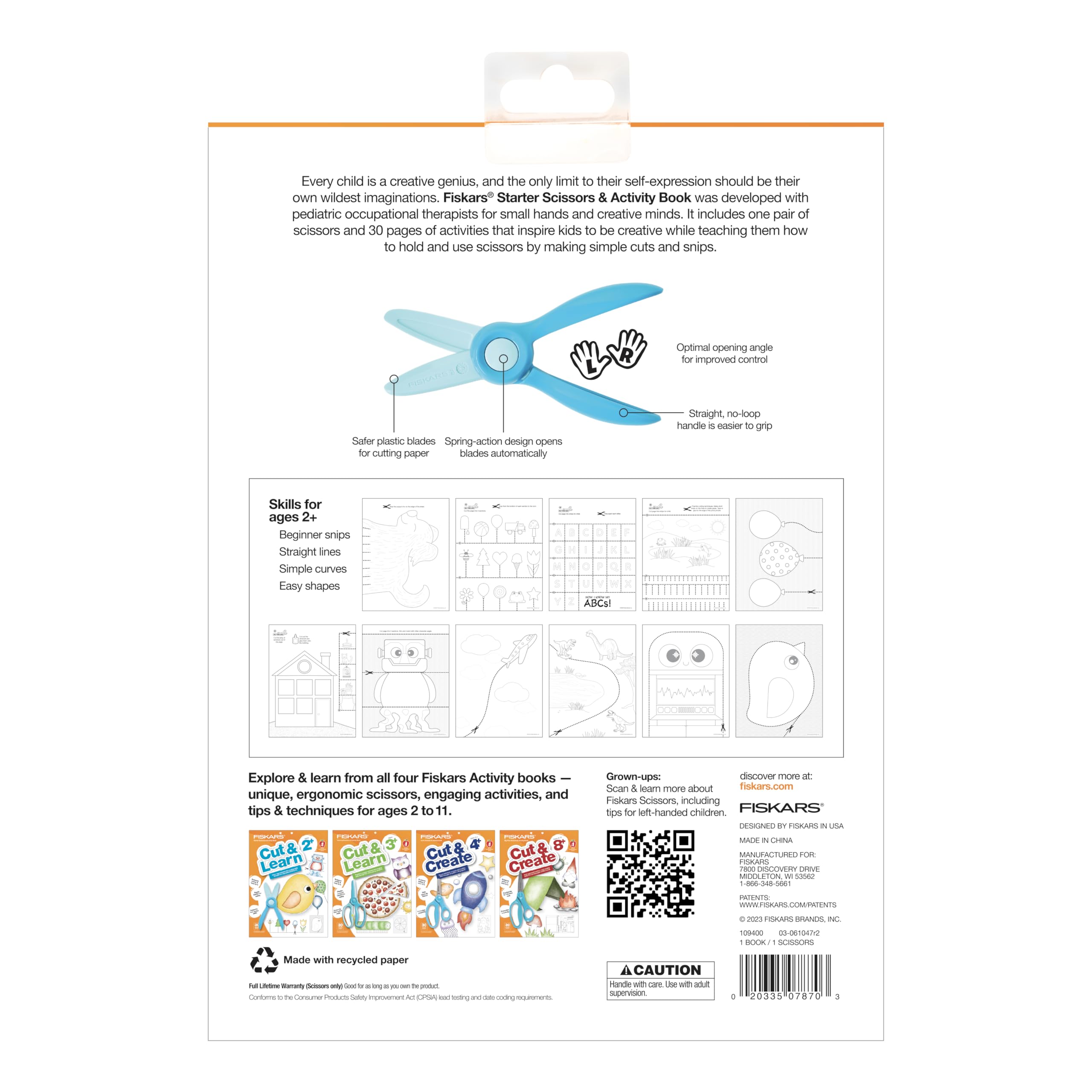 Fiskars Cut & Learn Kids Activity Book with Starter Scissors - Gifts for Kids - Ages 2+