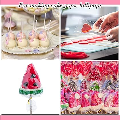 Lollipop Cake Pop Treat Bag Set, Including 100 Parcel Bags 100 Papery Treat Sticks Metallic Twist Ties and Meat Baller with Handles, Cake Pops Making Tools for Candies, Chocolates and Cookies