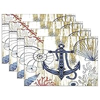 Place Mat Oxford Cloth Oversized Placemats Coastal Wood Grain Nautical Anchor Rope Party Placemats 12x18 Inch Place Mats Indoor Set of 4 Heat Resistant Stain Resistant Easy to Clean