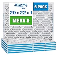 Aerostar 20x22x1 MERV 8 Pleated Air Filter, AC Furnace Air Filter, Pack of 6 (Actual Size: 19 3/4