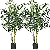 Kazeila Artificial Golden Cane Palm Tree, 4FT Fake Tropical Palm Plant, Pre Potted Faux Greenry Plant for Home Decor Office House Living Room Indoor, Set of 2