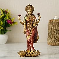 10 Inch Standing Goddess Lakshmi Idol Maa Laxmi Blessing Murti for Pooja Room Mahalaxmi Statue for Home Temple Mandir Office Diwali Pooja