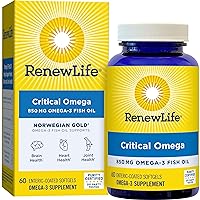 Renew Life Norwegian Gold Critical Omega, Omega-3 Fish Oil, 60 Burp-Free Softgels (Pack May Vary)