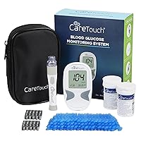 Care Touch Blood Glucose Monitor Kit-Diabetes Testing Kit w/1 Glucometer 100 Caretouch Blood Glucose Test Strips 1 Lancing Device 100 Lancets & Travel Case-Blood Glucose Monitors, Blood Sugar Test Kit