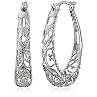 Amazon Essentials Sterling Silver Filigree Oval Hoop Earrings (previously Amazon Collection)