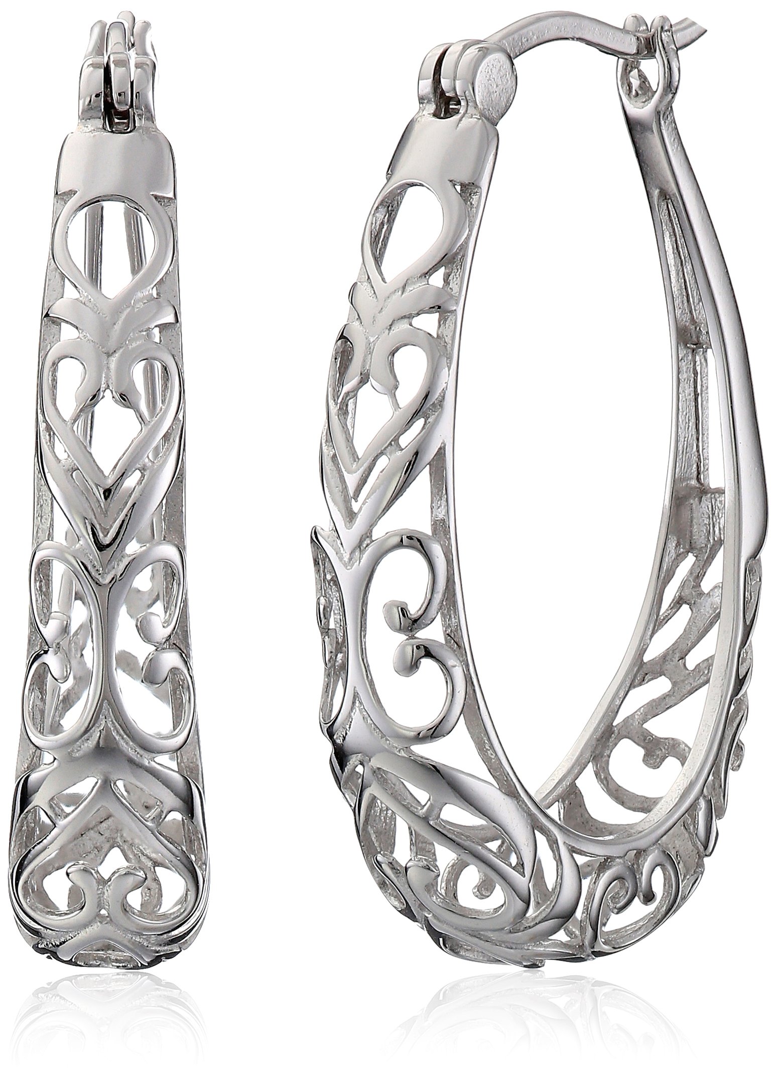 Amazon Collection Sterling Silver Filigree Oval Hoop Earrings