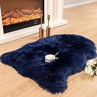 Carvapet Luxury Soft Faux Sheepskin Chair Cover Seat Pad Plush Fur Area Rugs for Bedroom, 2ft x 3ft, Navy Blue…