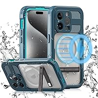 Compatible with iPhone 15 Pro Waterproof Case with Stand, Shockproof Dust-Proof Phone Case with Built in Screen Protector, Full Body Protective Case for iPhone 15 Pro 6.1 inch 2023 Blue