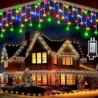 Christmas Lights Outdoor Decorations, 82FT 180 Drops Curtain Fairy String Lights Decor, 8 Modes Plug in 630LED Waterproof Timer Memory Function for Christmas Holiday Wedding Party (Multicolor)