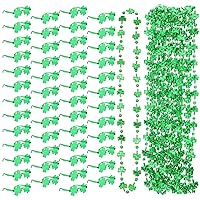 Leitee 100 Pieces of St. Patrick's Day Accessories Include 50 Irish Shamrock Glasses Green Clover Eyeglasses and 50 Green Shamrock Bead Necklaces for Saint Patricks Party Favor Decorations
