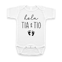 Hola Tia and Tio Pregnancy Announcement Infant Bodysuit for Aunt and Uncle | Spanish New Baby Gifts for Brother and Sister (0-3 months, White)