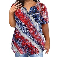 Women's 4Th of July Shirt Fourth Tee Shirts Summer Casual America Flag Printing V-Neck Short Top, L-5XL