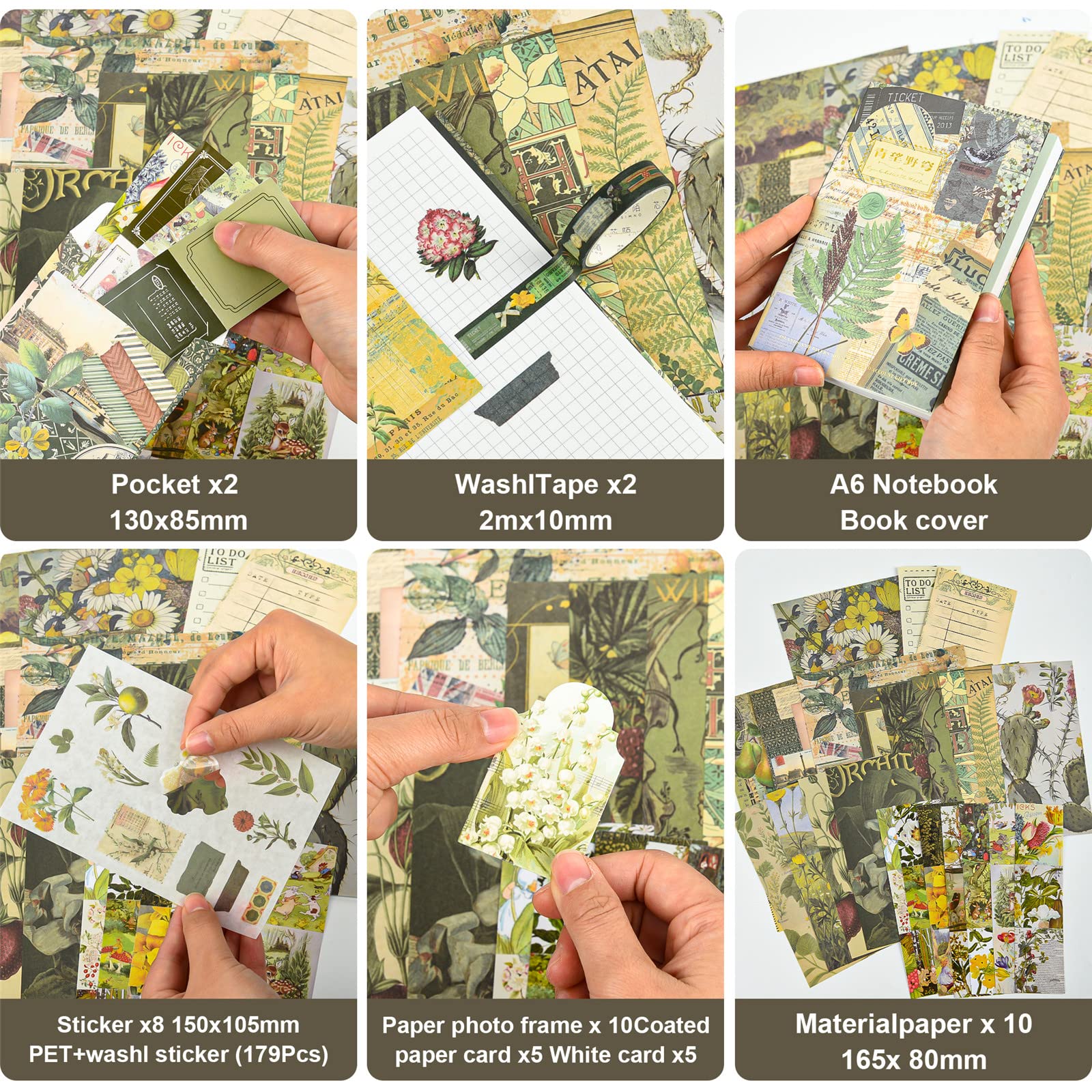 348pcs Scrapbook Kit, Scrapbooking Supplies kit with Aesthetic Scrapbook  Paper, Washi Stickers, Washi Tape, A6 Notebook Art Journaling Kit for  Bullet