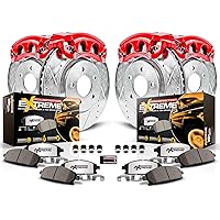 Power Stop KC6268-36 Front and Rear Z36 Truck & Tow Brake Pads and Drilled and Slotted Rotors Kit with Red Calipers For 2012-2017 Ford F-150 6 Lug [Application Specific] | 2012-2018 F-150 Raptor