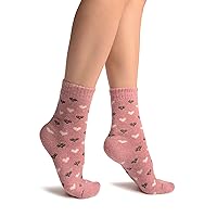 White & Grey Hearts On Pink Angora Ankle High Socks - Socks