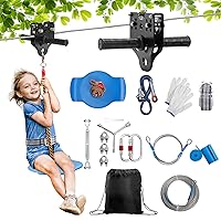 120FT Zip Lines for Kids and Adults Outdoor up to 350 Lbs, Zip line Kits for Backyard W/Safety Harness Zip Line Kit, Stainless Steel Zip line Kits for Backyard,Playground Entertainment