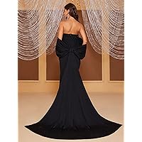 Dresses for Women - Off Shoulder Twist Back Floor Length Formal Dress (Color : Black, Size : Medium)