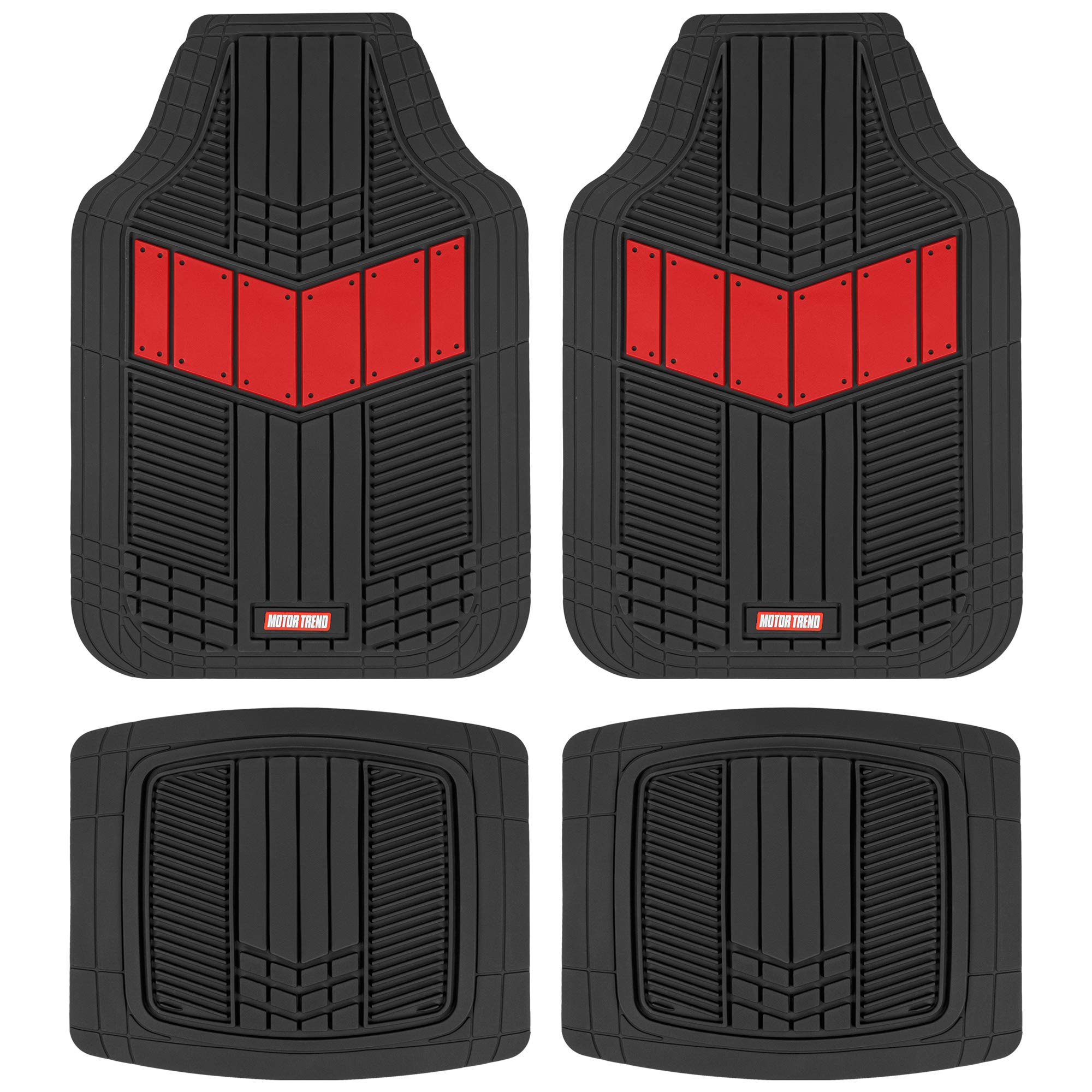 Motor Trend DualFlex Two-Tone Sport Design All-Weather Rubber Floor Mats for Car, Truck, Van & SUV - Waterproof Front & Rear Liners with Drainage Channels, Red