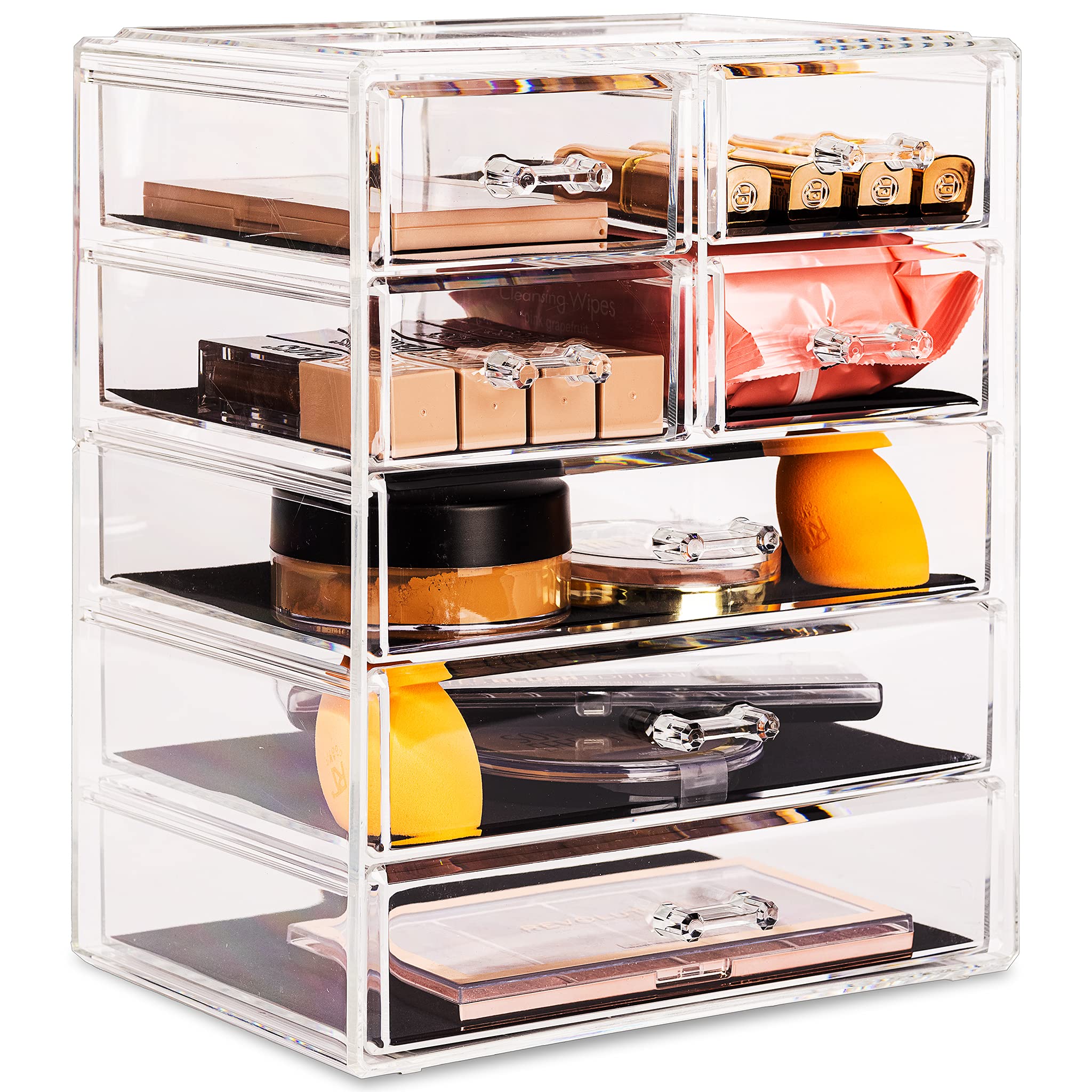 Sorbus Acrylic Clear Makeup Organizer - Big & Spacious Cosmetic Display Case - Stylish Designed Jewelry & Make Up Organizers and Storage for Vanity, Bathroom (3 Large, 4 Small Drawers)
