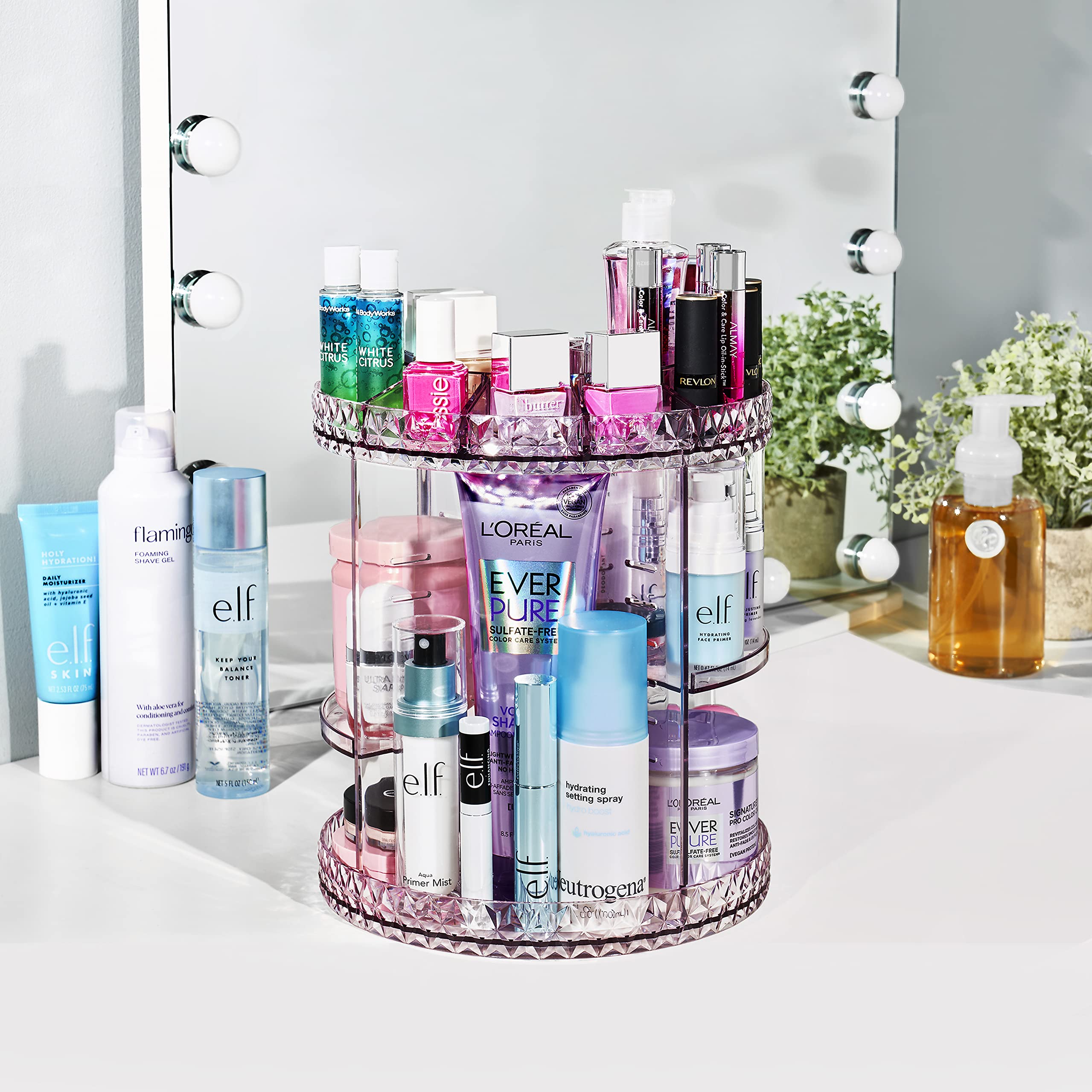 Sorbus 360 Rotating Makeup Organizer - Spinning cosmetics organizer, Adjustable Shelves for Make Up, Perfume & Toiletries - Acrylic Makeup Organizer for Vanity, Bathroom, Bedroom, Closet [Purple]