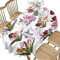Floral Polyester Oval Tablecloth,Collection of Flowers Pattern Printed Washable Indoor Outdoor Table Cloth,60x84 Inch Oval,for Buffet Banquet Parties Event Holiday Dinner
