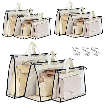 Interesse 9 Pack Dust Bags for Handbags, Clear Handbag and Purse Storage  Organizer for Hanging Closet with Zipper, Handles and Hook