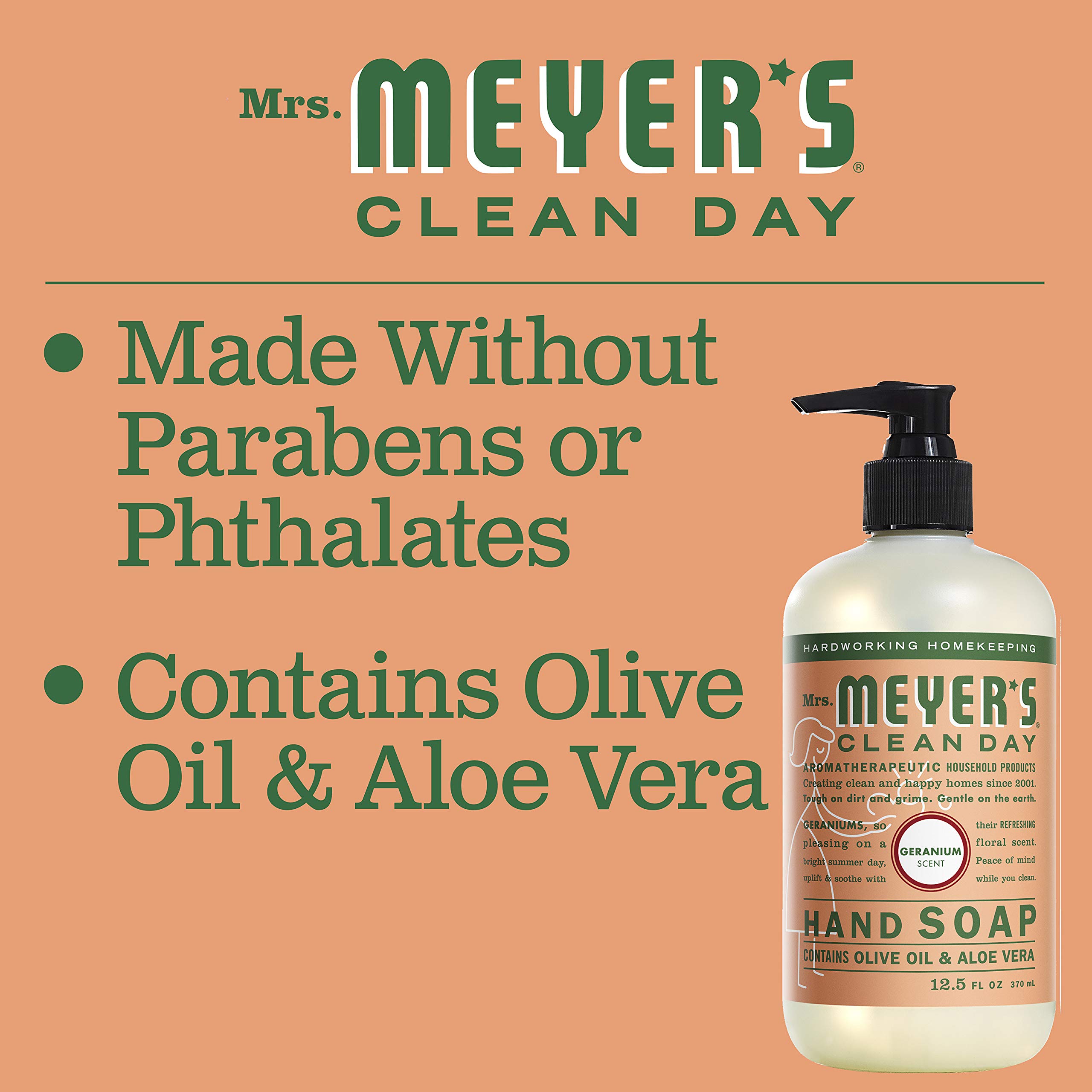 Mrs. Meyer's Hand Soap Refill, Made with Essential Oils, Biodegradable Formula, Geranium, 33 fl. oz