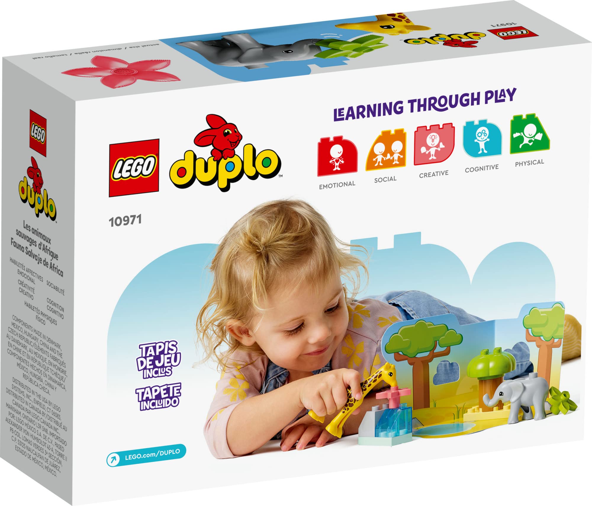 LEGO DUPLO Wild Animals of Africa 10971, Animal Toys for Toddlers, Girls & Boys Ages 2 Plus Years Old, Learning Toy with Baby Elephant & Giraffe Figures