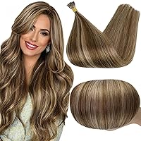 Full Shine I Tip Hair Extensions Brown Highlights Honey Blonde Itip Extensions 50s Stick Tip Hair Extensions 16 Inch Cold Fusion 40g Hair Extensions #3P27