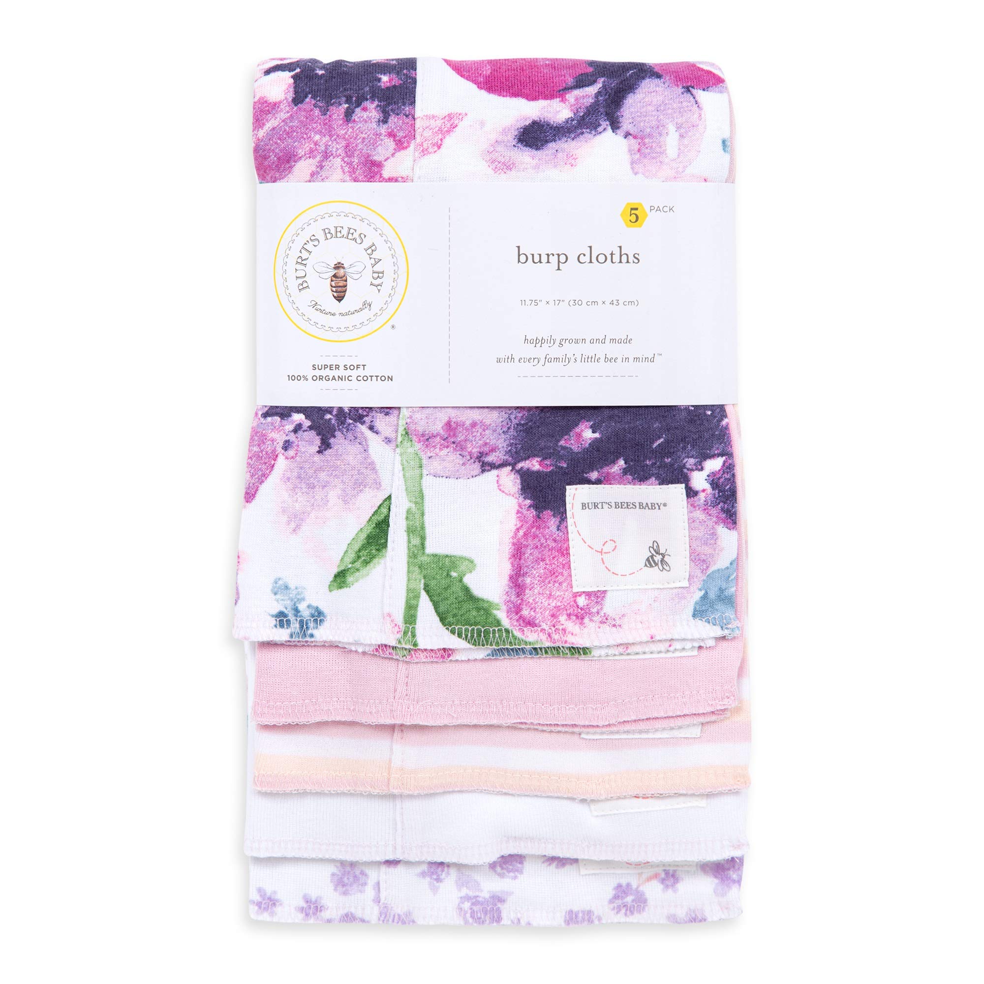 Burt's Bees Baby - Burp Cloths, 5-Pack Extra Absorbent 100% Organic Cotton Burp Cloths (Watercolor Daylily) (LY27007-LLM-OS-H)