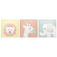 tiny ideas Pastel Animal Canvas Artwork - Be Brave, Be Kind, Be Humble, Gender Neutral Nursery Wall Décor, Gift For New And Expecting Parents, Set of 3