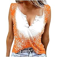 Country Music Style Tank Tops Women Ring Hole Sexy V Neck Sleeveless T-Shirts Fashon Casual Tie Dye Bleached Blouse