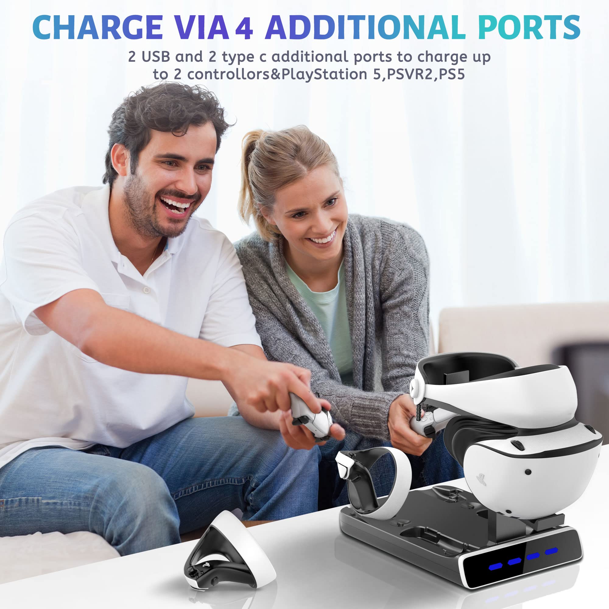 PSVR2 Controller Charging Dock with LED Light， VR Stand Display Your PSVR2， Charging Compatible with PS5 Controller Charger， Playstation VR2 Handle, Charging Cable, Seat Charger