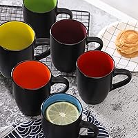 Matte Coffee Mug Set of 6, 16OZ Two-tone Glaze Ceramic Coffee Cups, Large-sized Tea Cup, Colorful Inside Stoneware Coffee Mugs for Women, Men, Enamel Multicolor