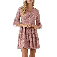endless rose Women's All of Lace Bell Sleeve Dress