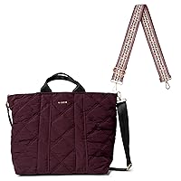 KEDZIE Cloud 9 Quilted Puffer Tote Bag Crossbody Purse (Mulberry) & Embroidered Interchangeable 2-Inch Bag Strap (Cross Stitch)