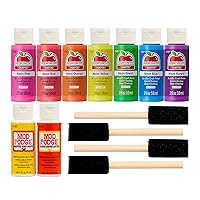 Apple Barrel PROMOABN22 Neon, 13 Piece DIY Set Featuring 7 Paints, 2 Mod Podge Acrylic Sealers and 4 Foam Brushes, Multi, Small