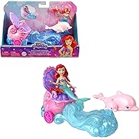 Mattel Disney Princess Ariel Mermaid Small Doll & Rolling Chariot Vehicle with 1 Friend Figure, Inspired by Mattel Disney Movie