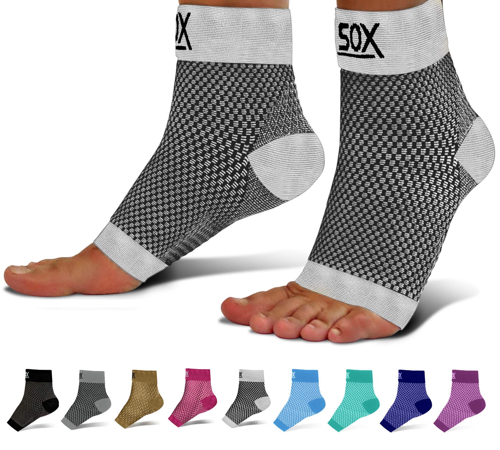 SB SOX Plantar Fasciitis Relief Socks (1 Pair) for Women & Men - Best Compression Sleeves for All Day Wear with Foot/Arch Support for Pain Relief (White, Medium)