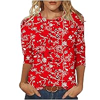 Elbow Length T Shirts for Women, Womens Summer Floral Print Tops Dressy Casual Crew Neck Tunic Blouses Loose Lightweight